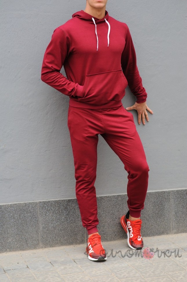 Костюм adidas бордовый с капюшоном