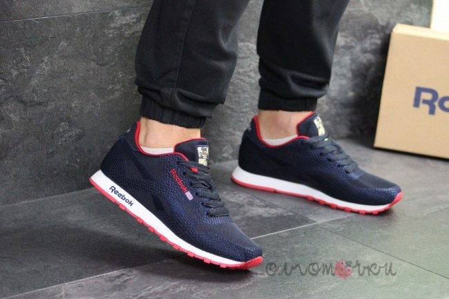 Кроссовки Мужские Reebok Classic (Темно Синие с Белым) Реплика