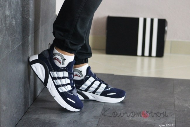 Кроссовки Мужские Adidas (Темно Синие с Белым) Реплика