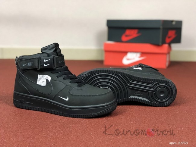 Зимові Чоловічі кросівки Nike Air Force (Чорні) Репліка