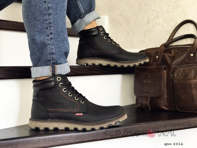 Зимние Мужские Ботинки Levis (Черные)