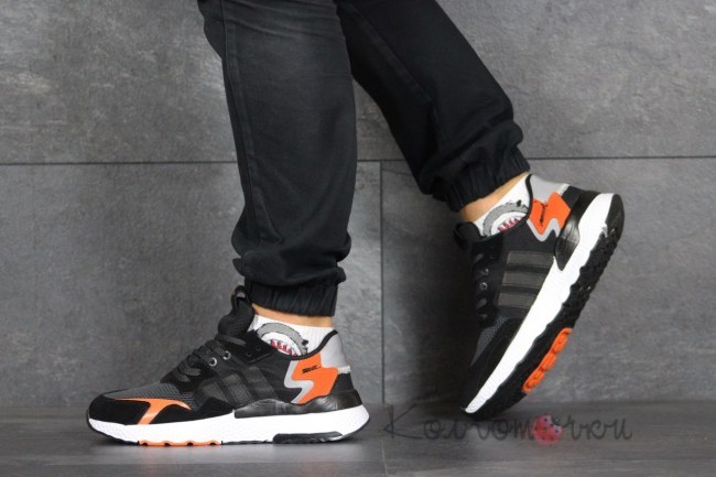 Кроссовки Мужские Adidas Nite Jogger Boost (Черные c Оранжевым) Реплика