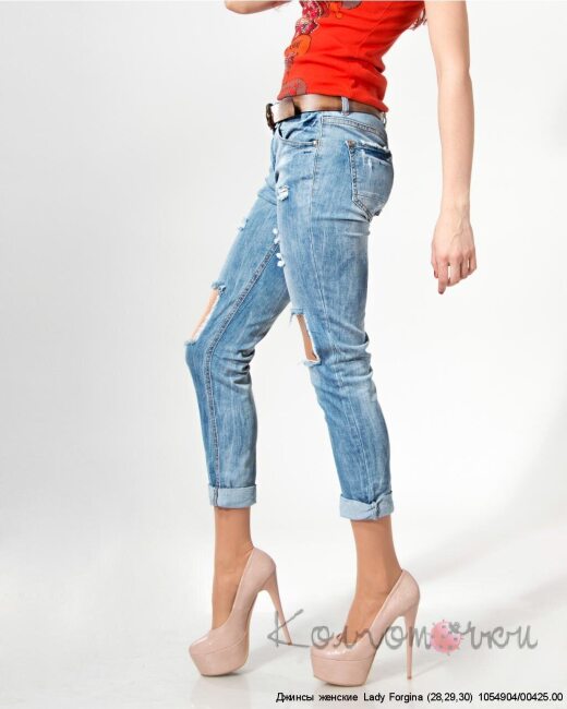Джинсы голубые рваные, Lady Forgina 0681-1