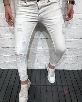 Стильні Чоловічі Рвані Білі Джинси Стильні Чоловічі Рвані Білі Джинси