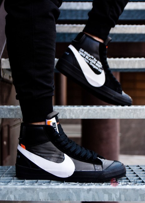Кроссовки Мужские Nike BLAZER MID "OFF WHITE" (Черные) Реплика