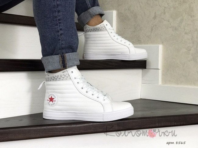 Мужские Кроссовки Converse All Star (Белые) Термо Реплика